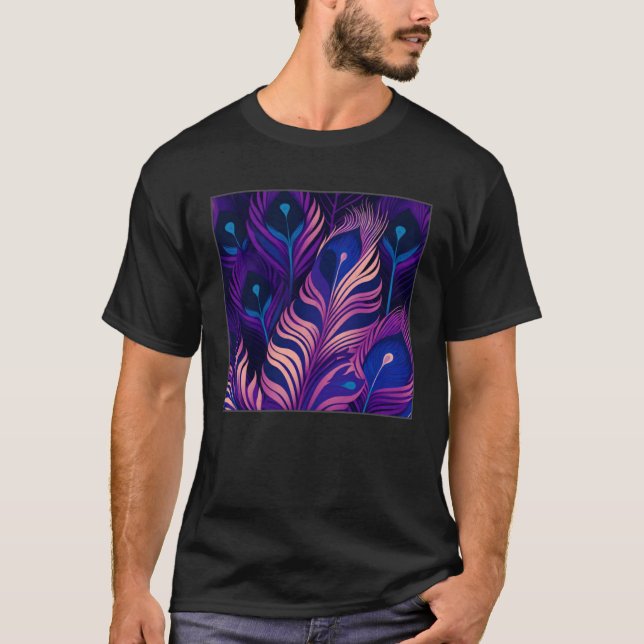 Cute Purple Peacock Feathers Illustration Birds Wo T-Shirt (Front)