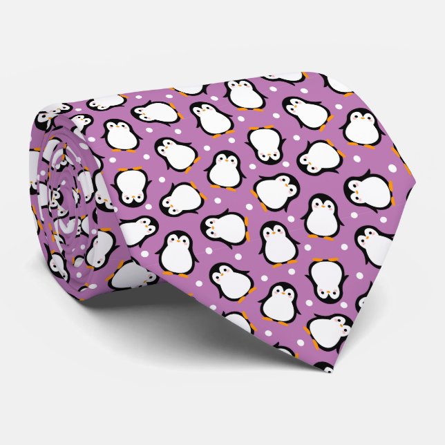 Cute purple penguin pattern neck tie (Rolled)