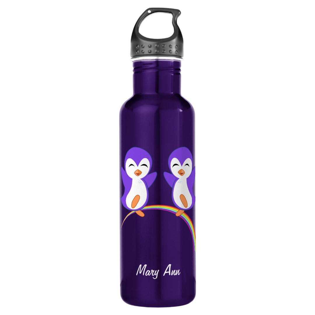 Cute Purple Penguin Water Bottle | Zazzle