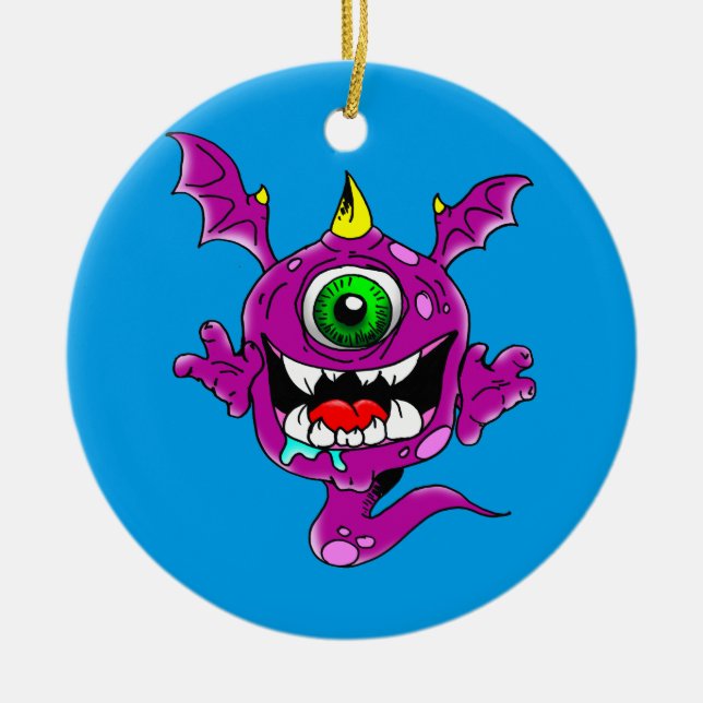 Cute Purple People Eater Monster Ceramic Ornament (Front)