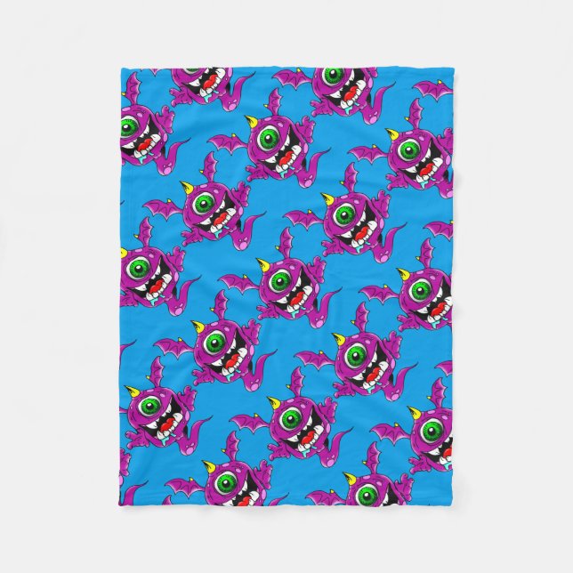 Cute Purple People Eater Monster Fleece Blanket (Front)