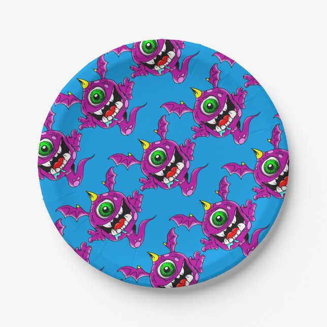 Cute Purple People Eater Monster Paper Plates (Front)
