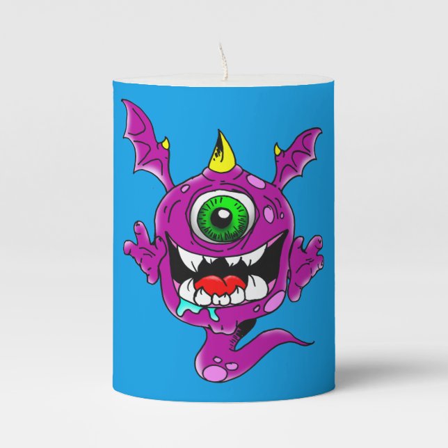 Cute Purple People Eater Monster Pillar Candle (Front)