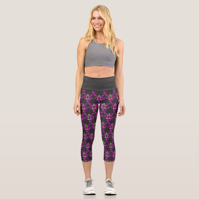 Cute Purple People Eater Monster T-Shirt Capri Leggings (Front)