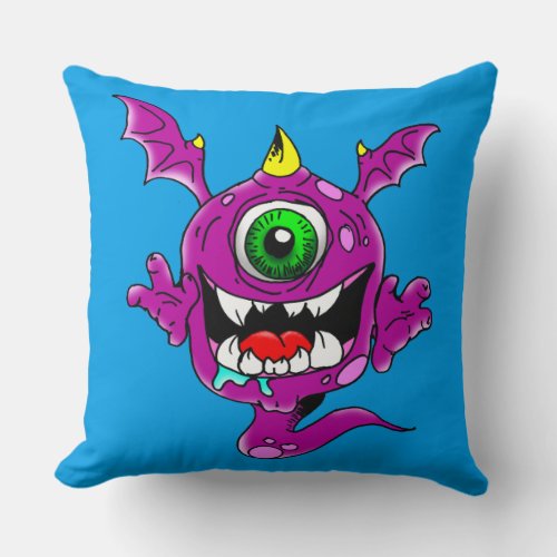 Cute Purple People Eater Monster Throw Pillow