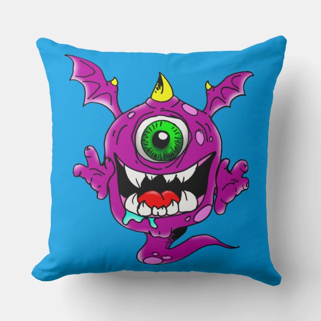 Cute Purple People Eater Monster Throw Pillow (Front)