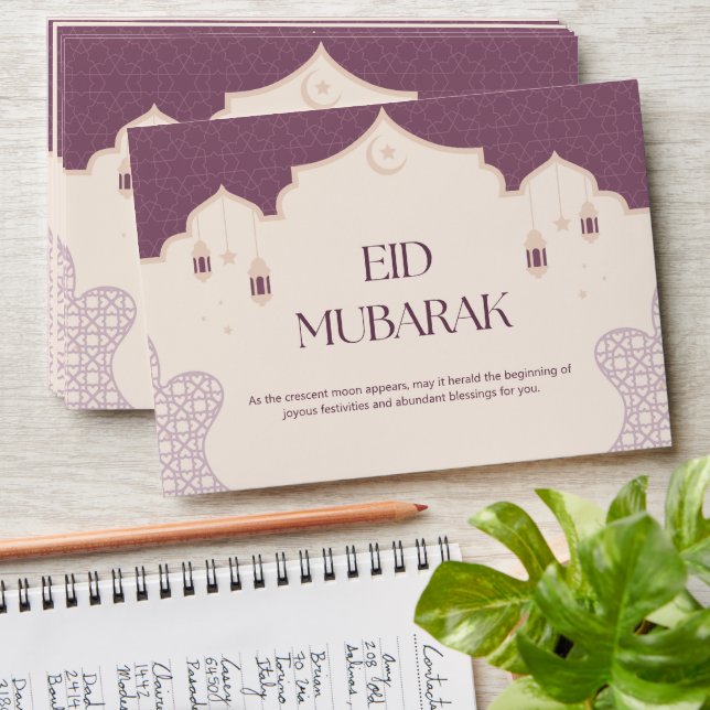 Cute Purple Personalized Eid Money Card Envelopes (Stacked)