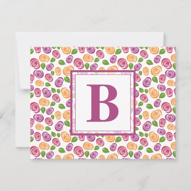 Cute Purple Personalized Monogrammed Name Initial Note Card (Front)