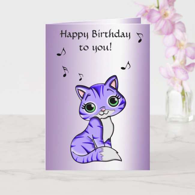 Cute Purple Pet Kitty Cat Birthday Card