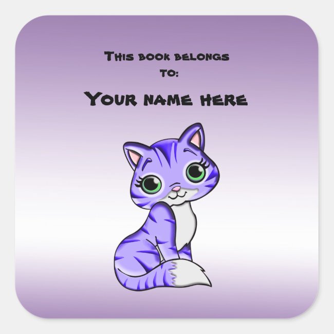 Cute Purple Pet Kitty Cat Bookplate