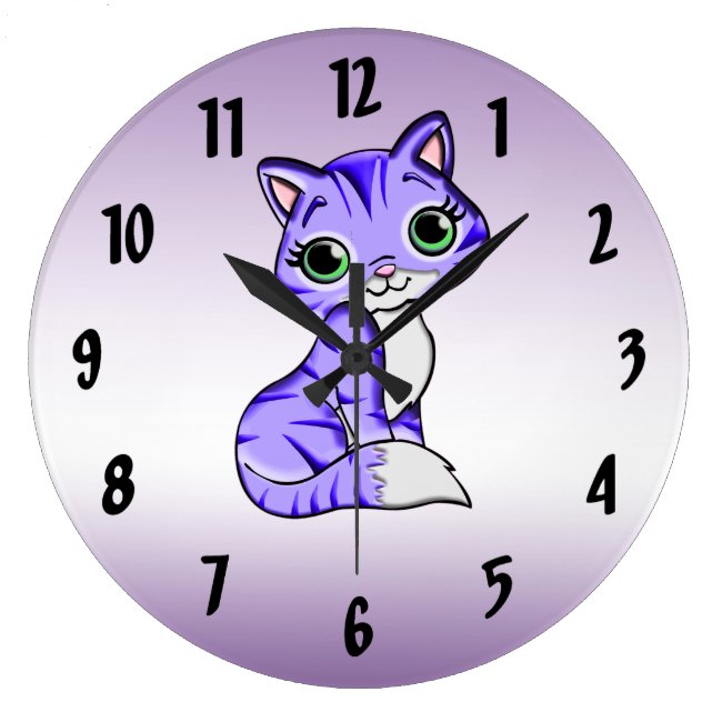 Cute Purple Pet Kitty Cat Wall Clock