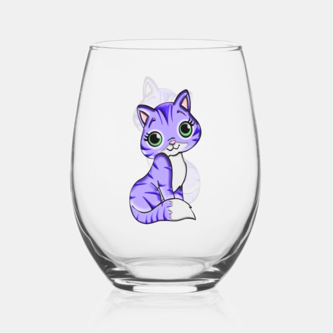 Cute Purple Pet Kitty Cat Wine Glass