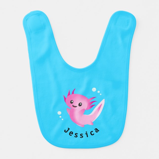 Cute Purple Pink Axolotl Bubble with Name Baby Bib (Front)