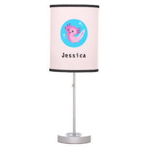 Cute Purple Pink Axolotl Bubble with Name Table Lamp