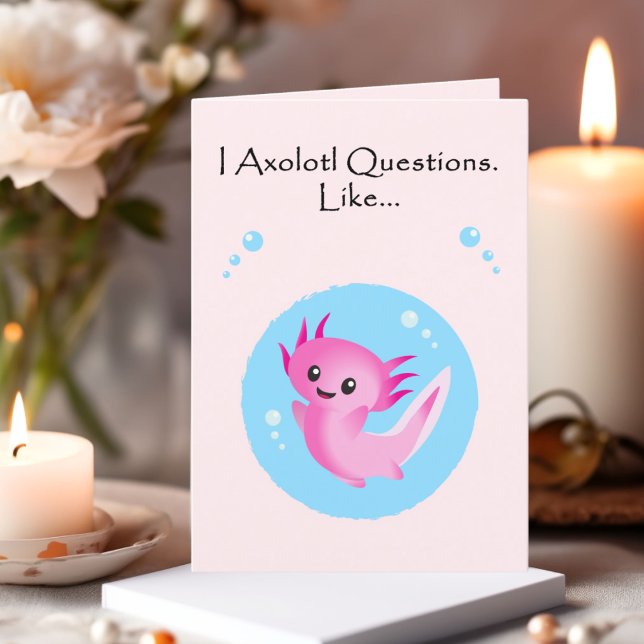 Cute Purple Pink Axolotl Questions Valentine Holiday Card (Creator Uploaded)