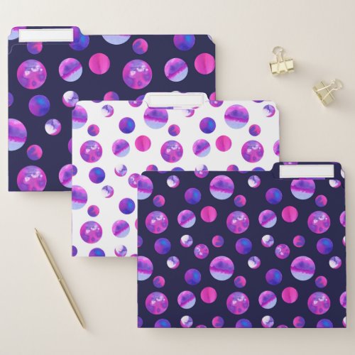 Cute Purple Pink  Blue Inked Polka Dot File Folder