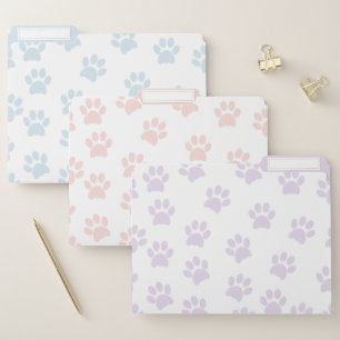 Cute Purple, Pink & Blue Paw Print Pattern File Folder