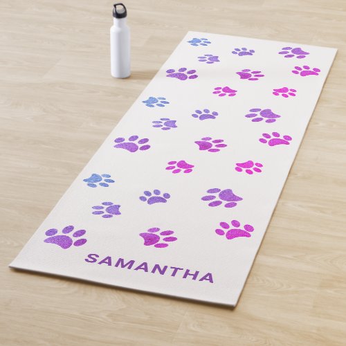 Cute Purple Pink Blue Paw Prints Custom Yoga Mat