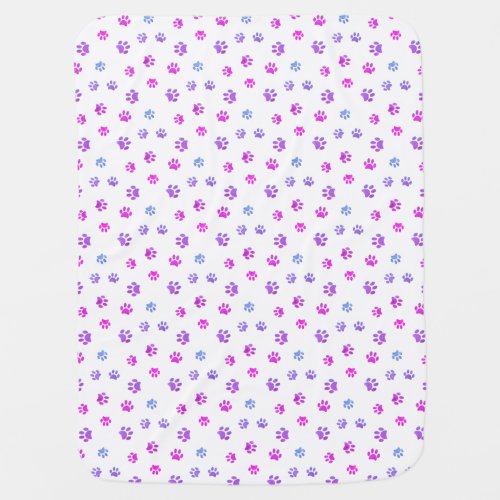 Cute Purple Pink Blue Paw Prints Pattern Baby Blanket