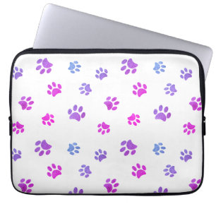 Cute Purple Pink Blue Paw Prints Pattern Laptop Sleeve