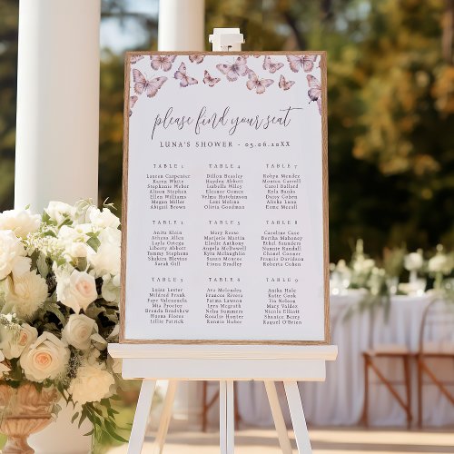 Cute Purple  Pink Butterfly Seating Chart Poster