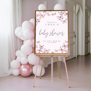 Cute Purple & Pink Butterfly Shower Welcome Poster
