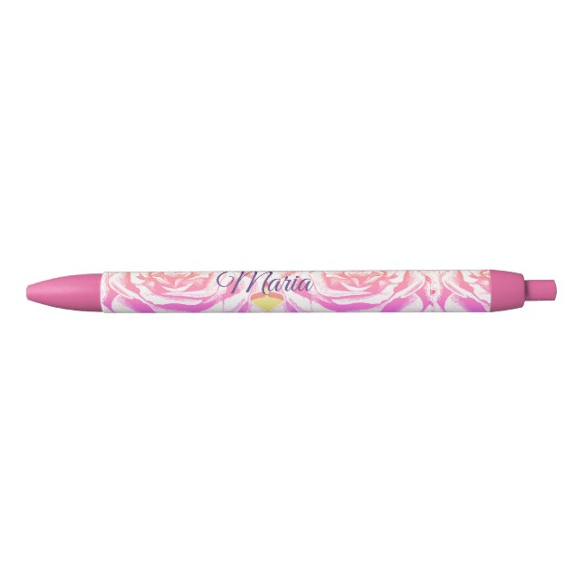 Cute Purple & Pink Candy Roses Custom Name Pen (Front)