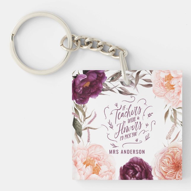 cute purple pink floral elegant teacher  keychain (Front)