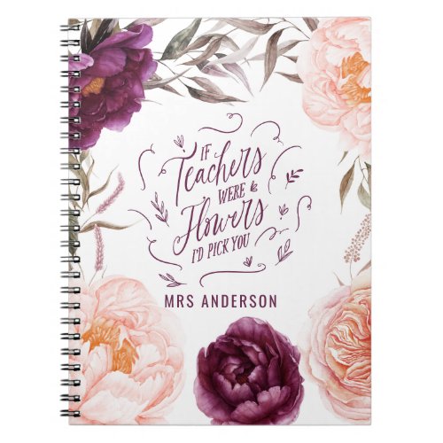 cute purple pink floral elegant teacher  notebook
