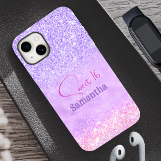 Cute purple pink glitter birthday monogram