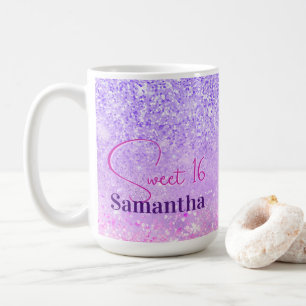 Cute purple pink glitter birthday monogram coffee mug