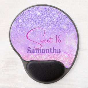 Cute purple pink glitter birthday monogram gel mouse pad