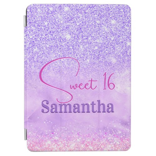 Cute purple pink glitter birthday monogram iPad air cover