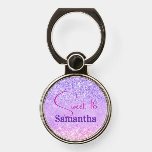 Cute purple pink glitter birthday monogram phone ring stand