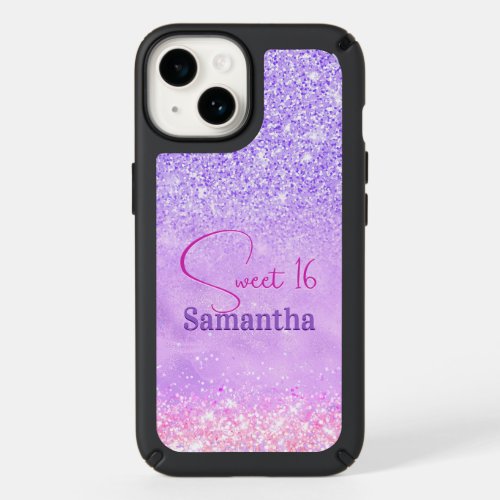 Cute purple pink glitter birthday monogram speck iPhone 14 case