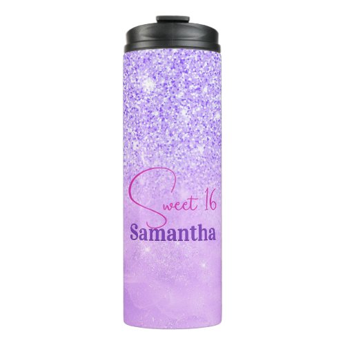 Cute purple pink glitter birthday monogram thermal tumbler