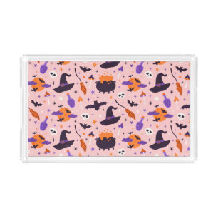 Cute Purple & Pink Halloween Pattern Acrylic Tray