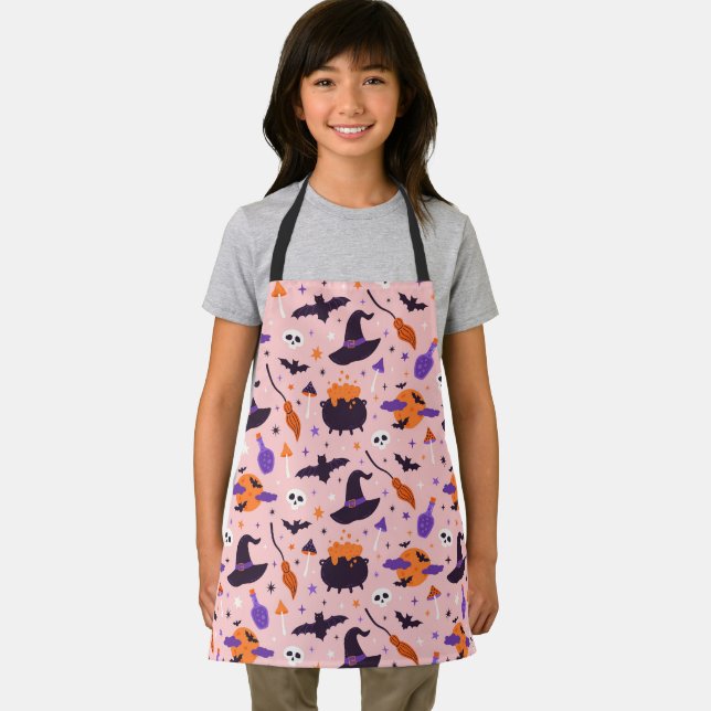 Cute Purple & Pink Halloween Pattern Apron (Insitu)