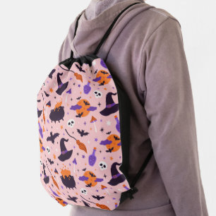 Cute Purple & Pink Halloween Pattern Drawstring Bag
