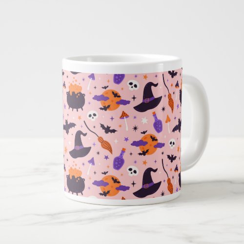 Cute Purple  Pink Halloween Pattern Giant Coffee Mug