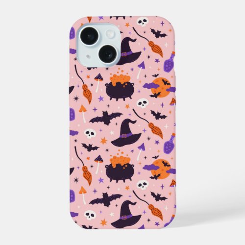 Cute Purple  Pink Halloween Pattern iPhone 15 Case