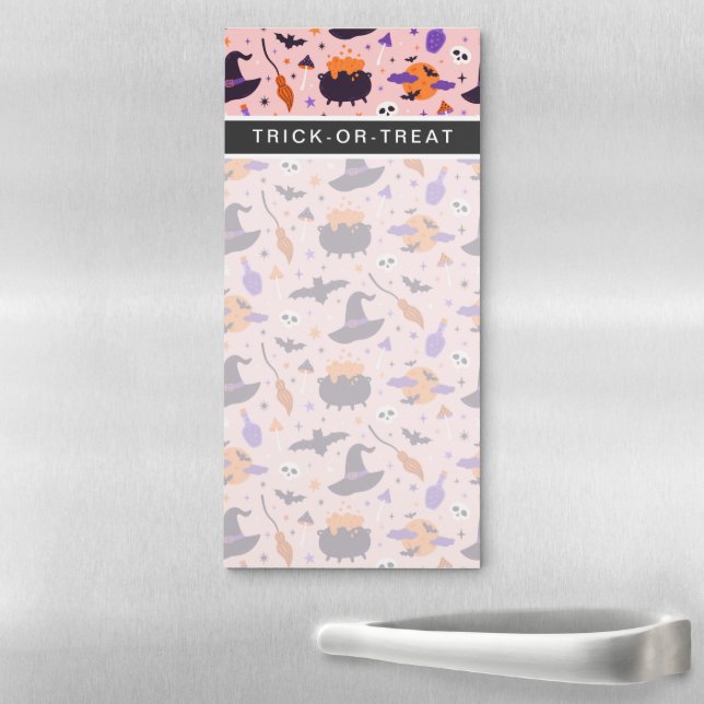 Cute Purple & Pink Halloween Pattern Magnetic Notepad (In Situ)