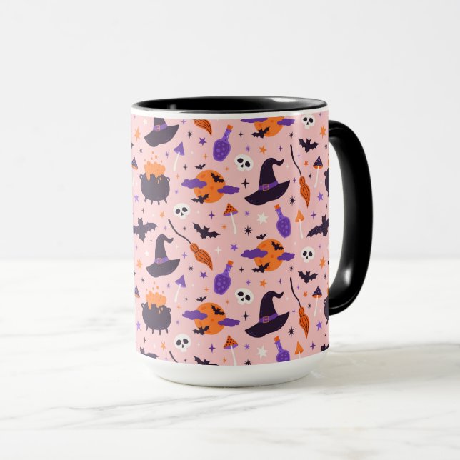 Cute Purple & Pink Halloween Pattern Mug (Front Right)