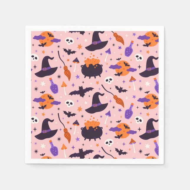 Cute Purple & Pink Halloween Pattern Napkins (Front)