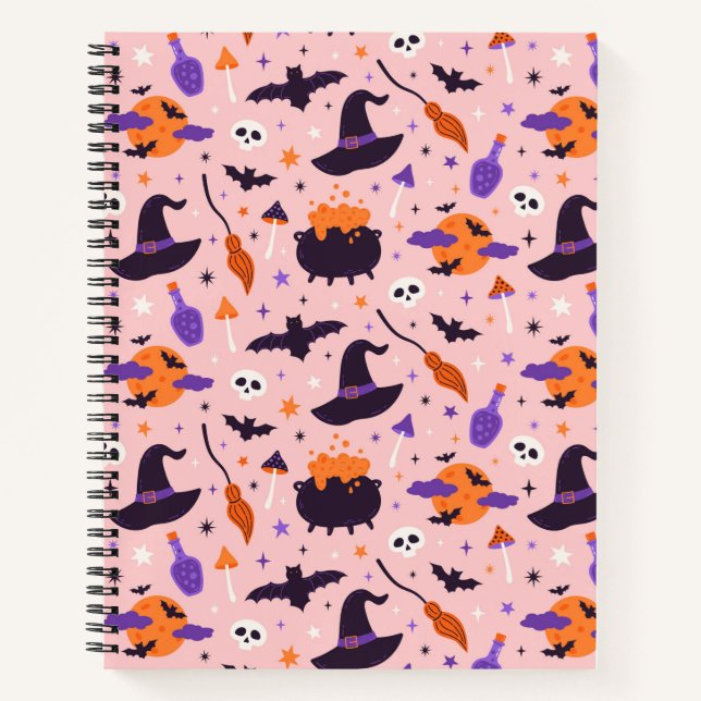 Cute Purple & Pink Halloween Pattern Notebook (Front)