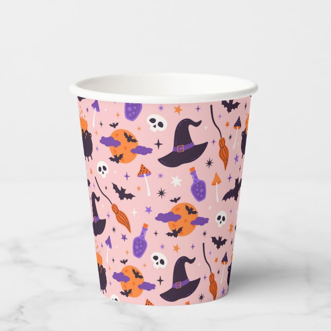Cute Purple & Pink Halloween Pattern Paper Cups (Front)