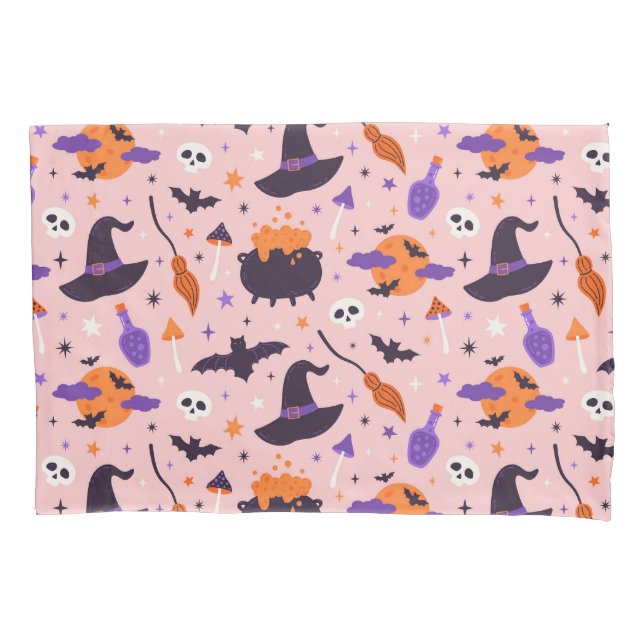 Cute Purple & Pink Halloween Pattern Pillow Case (Front)