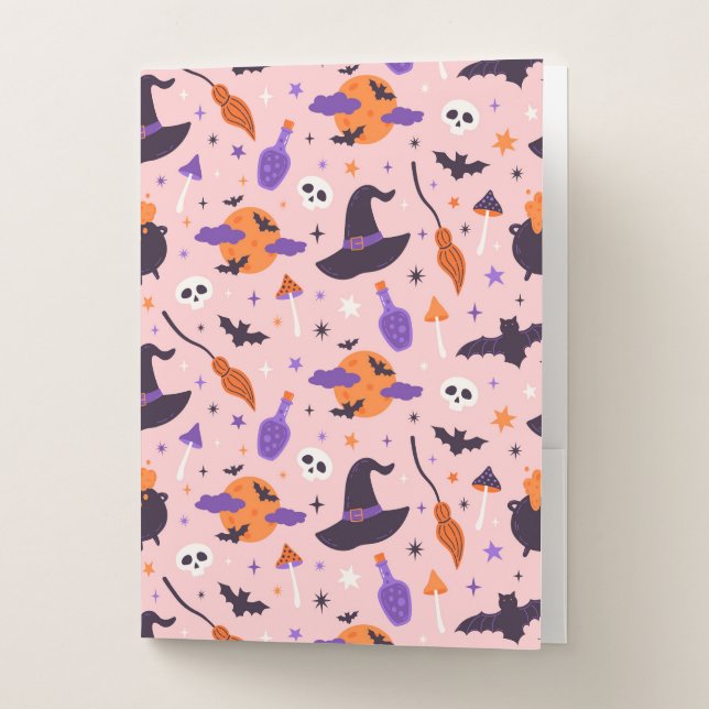 Cute Purple & Pink Halloween Pattern Pocket Folder (Front)