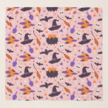 Cute Purple & Pink Halloween Pattern Scarf<br><div class="desc">This design showcases a whimsical and vibrant Halloween pattern with a playful color scheme. The design features a soft pink background, adorned with an array of classic Halloween icons. Among them are witch hats, cauldrons bubbling with potions, flying bats, skulls, broomsticks, and bottles of potion. There are also elements like...</div>