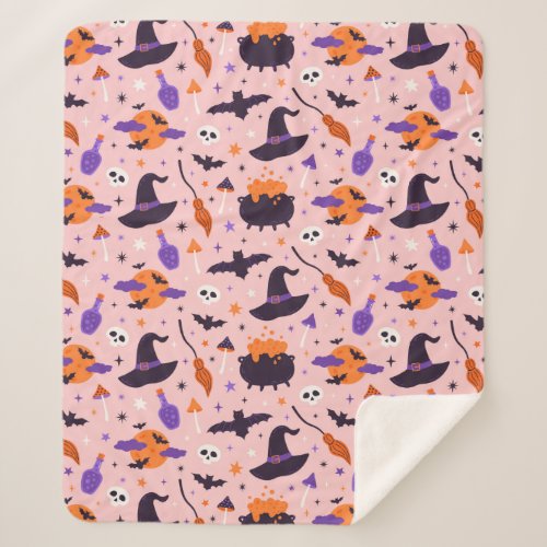 Cute Purple  Pink Halloween Pattern Sherpa Blanket